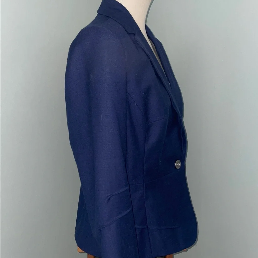 J G Hook Vintage Wool Lined Navy Blue Women's Blazer. Size 12. Tailored Waist.